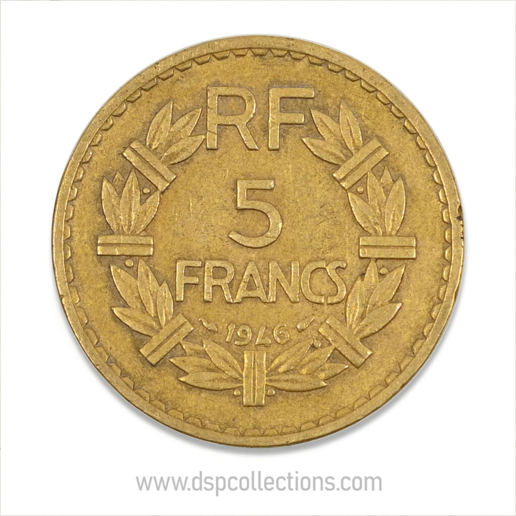 FRANCE, pièce de 5 Francs 1946, Lavrillier Bronze-Aluminium