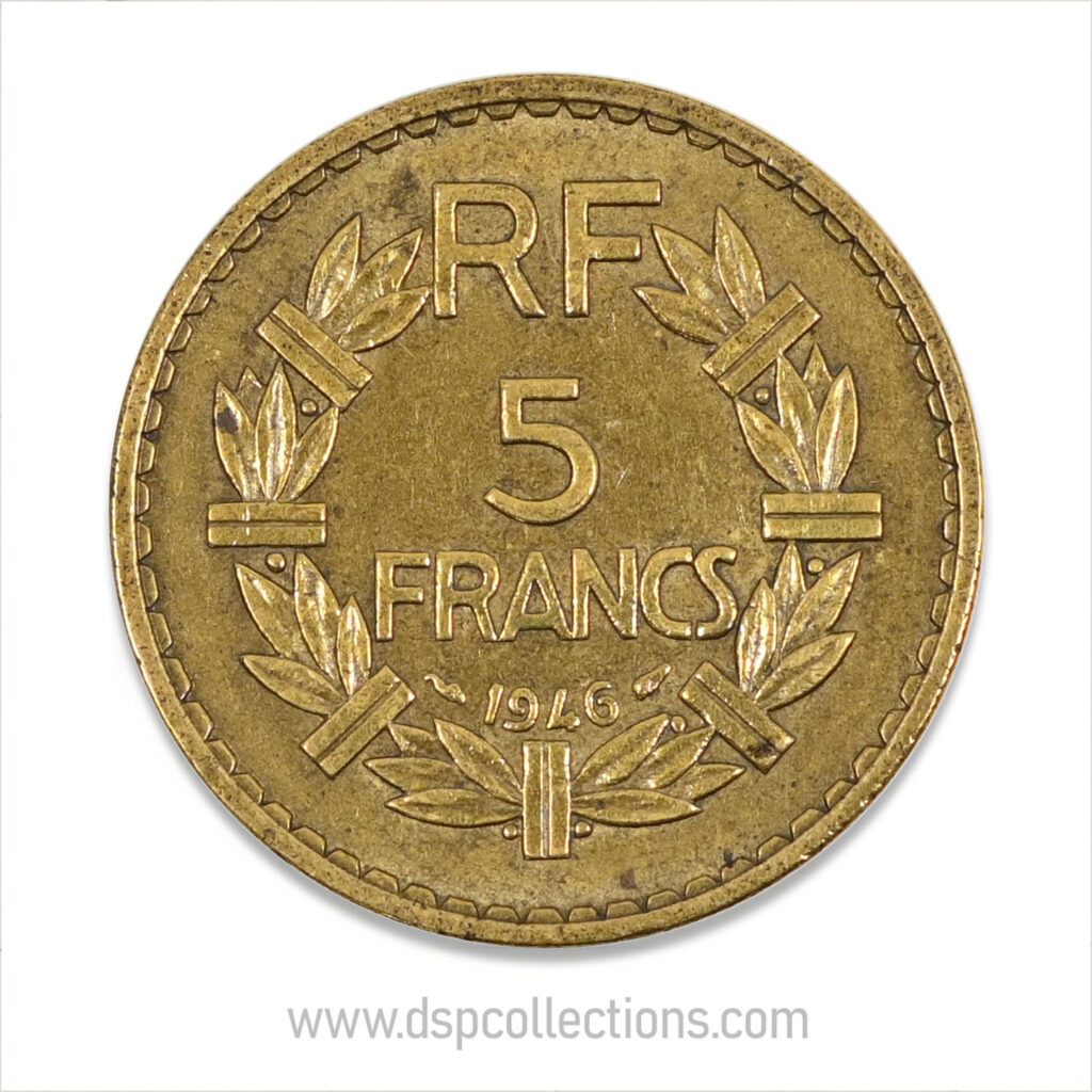 FRANCE, pièce de 5 Francs 1946, Lavrillier Bronze-Aluminium