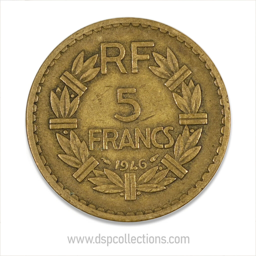 FRANCE, pièce de 5 Francs 1946, Lavrillier Bronze-Aluminium