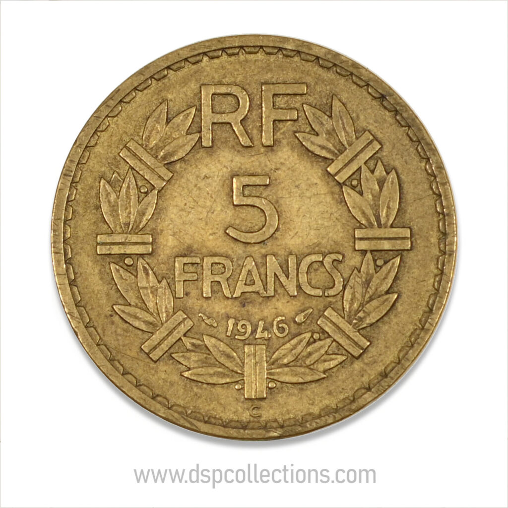 FRANCE, pièce de 5 Francs 1946, Lavrillier Bronze-Aluminium