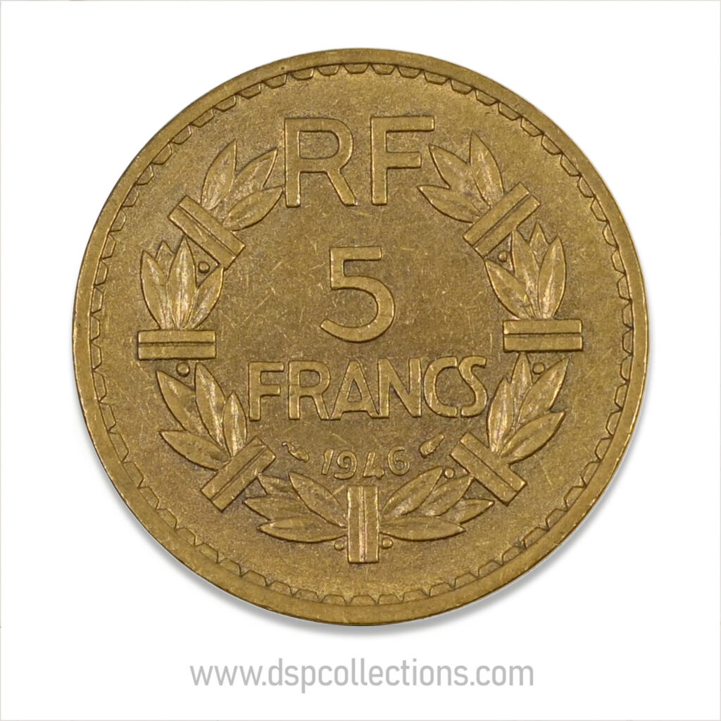 FRANCE, pièce de 5 Francs 1946, Lavrillier Bronze-Aluminium