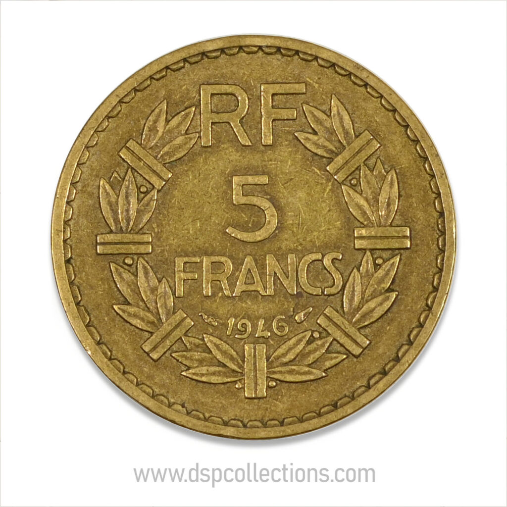 FRANCE, pièce de 5 Francs 1946, Lavrillier Bronze-Aluminium