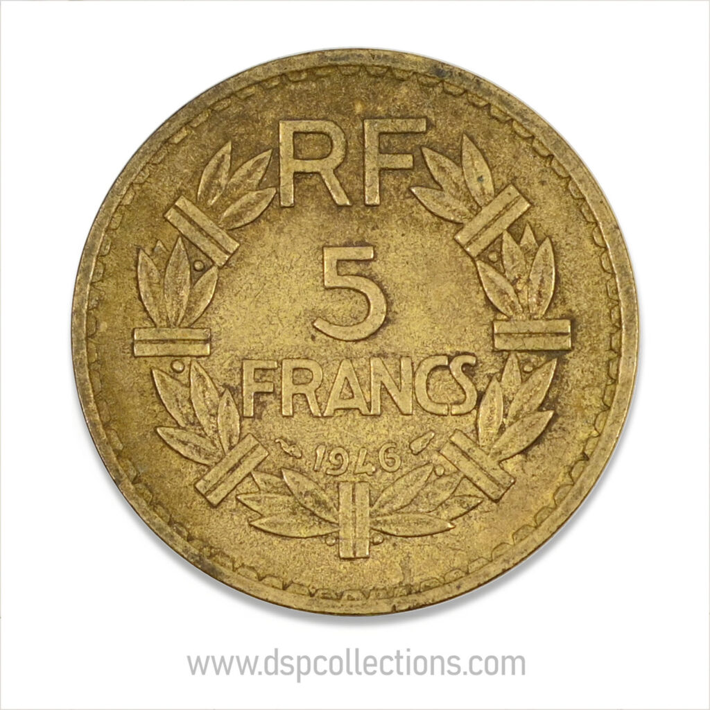 FRANCE, pièce de 5 Francs 1946, Lavrillier Bronze-Aluminium