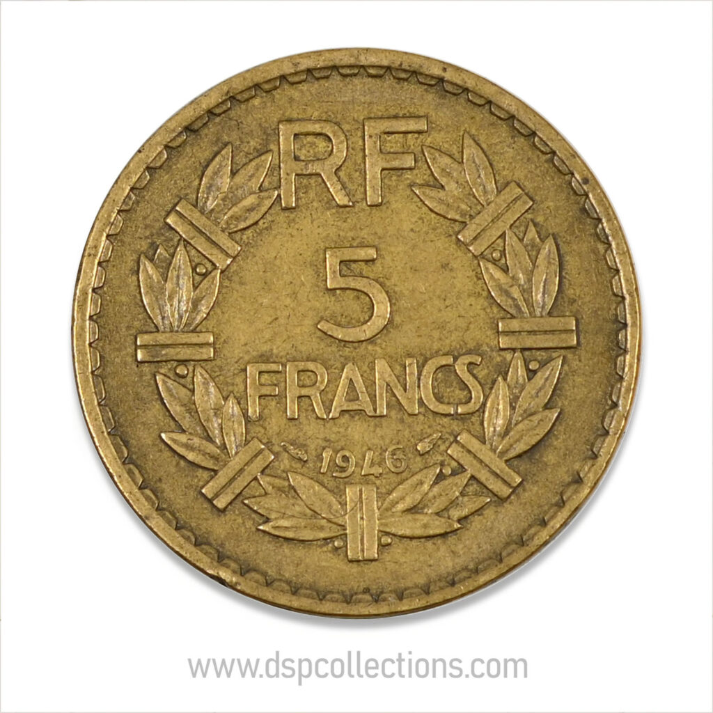 FRANCE, pièce de 5 Francs 1946, Lavrillier Bronze-Aluminium