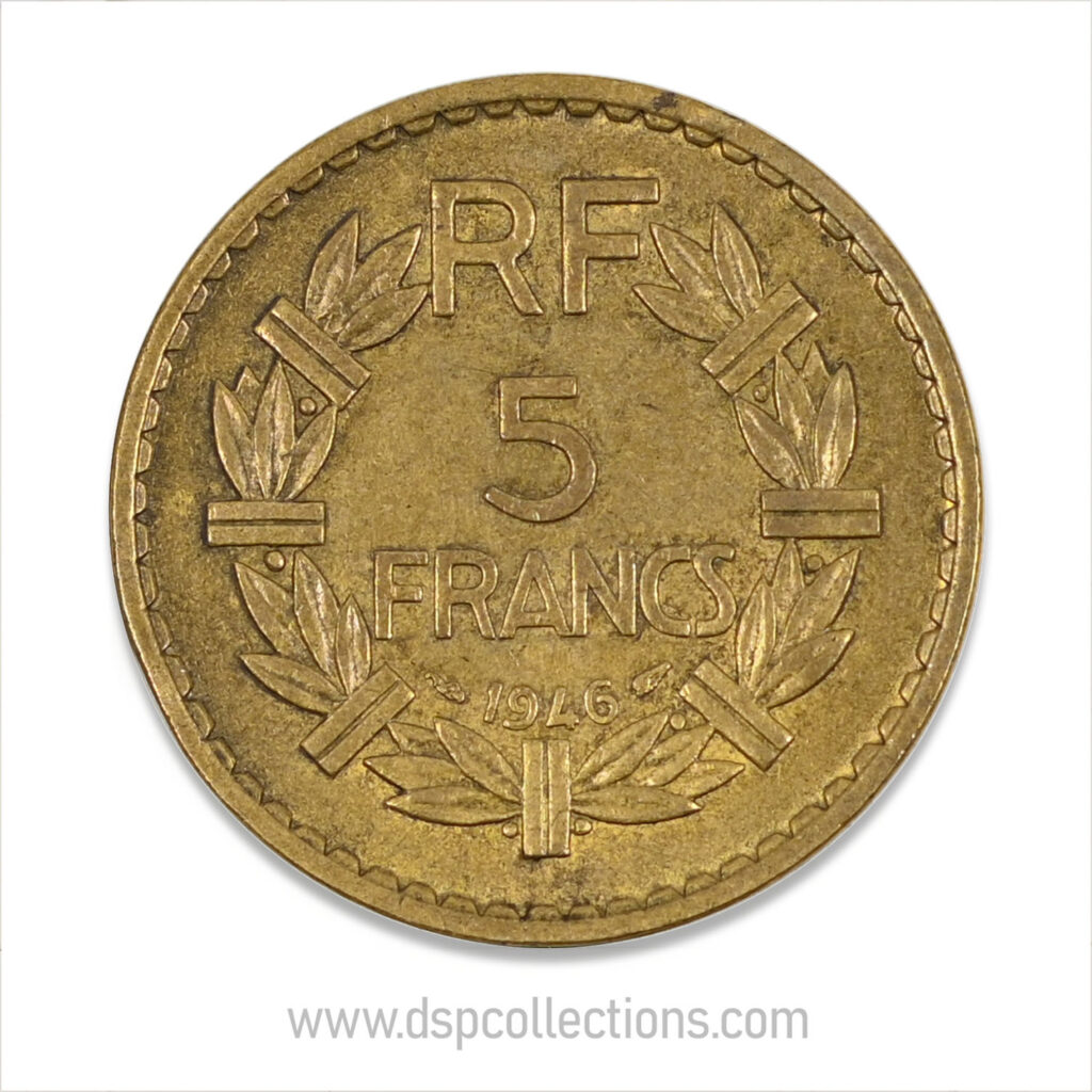 FRANCE, pièce de 5 Francs 1946, Lavrillier Bronze-Aluminium