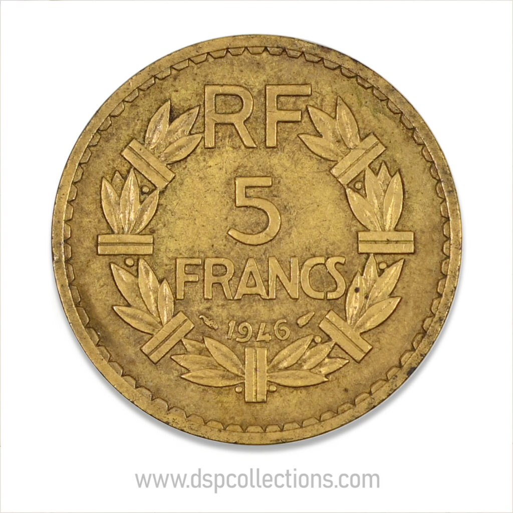 FRANCE, pièce de 5 Francs 1946, Lavrillier Bronze-Aluminium