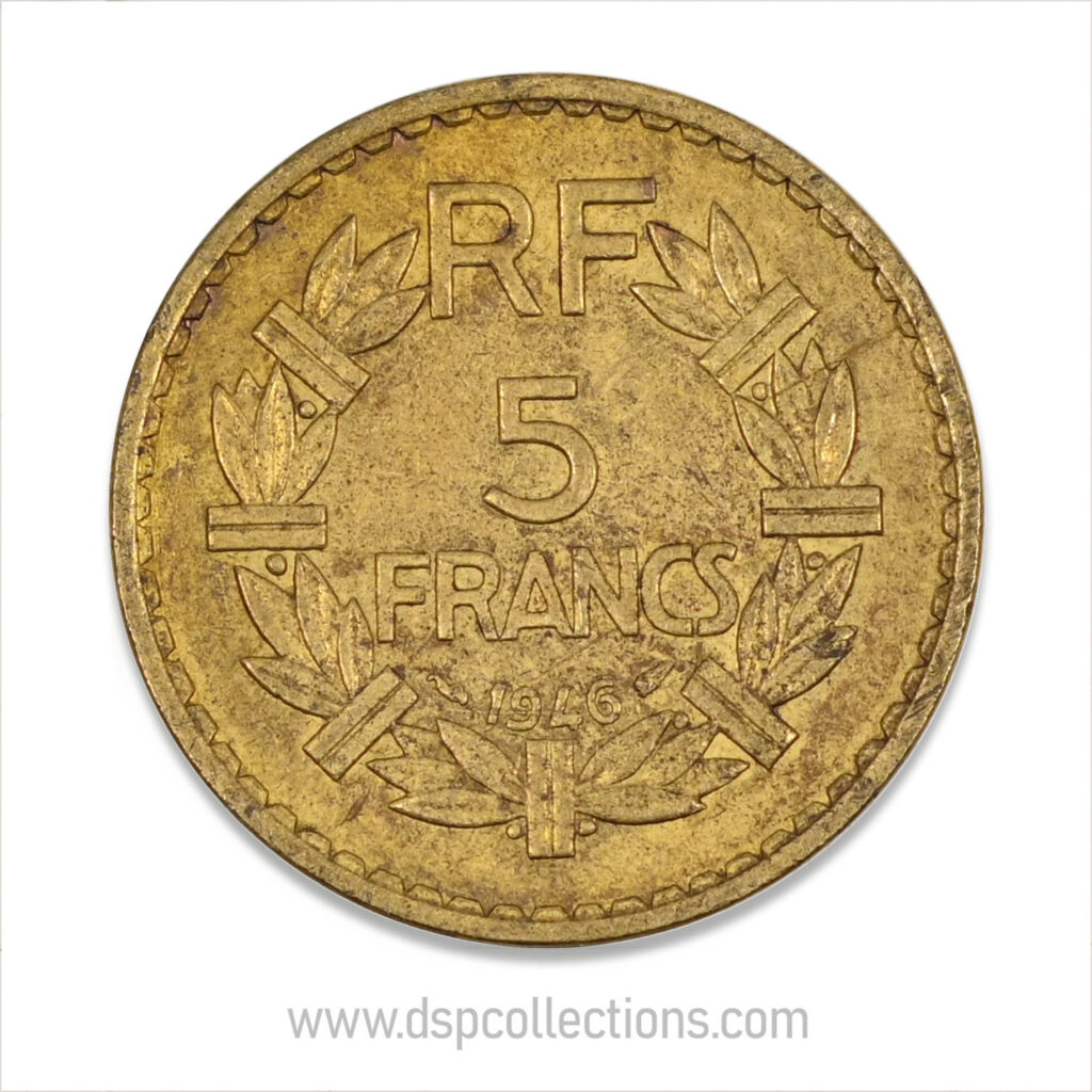 FRANCE, pièce de 5 Francs 1946, Lavrillier Bronze-Aluminium