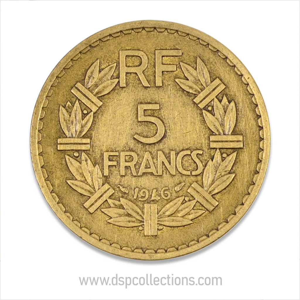 FRANCE, pièce de 5 Francs 1946, Lavrillier Bronze-Aluminium