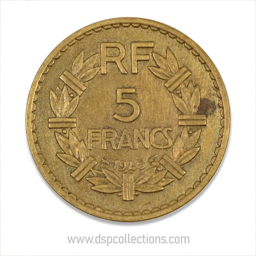 FRANCE, pièce de 5 Francs 1946, Lavrillier Bronze-Aluminium