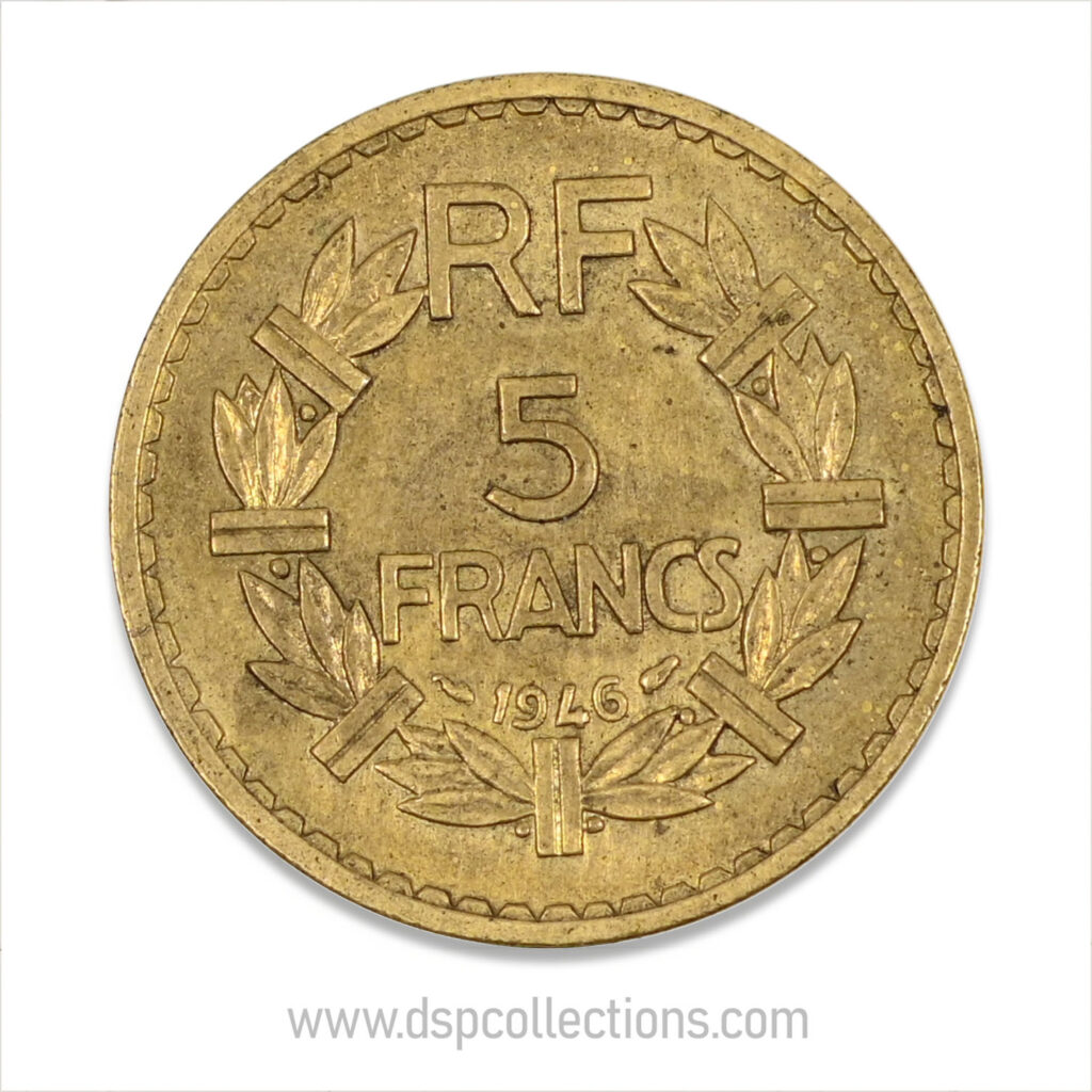 FRANCE, pièce de 5 Francs 1946, Lavrillier Bronze-Aluminium