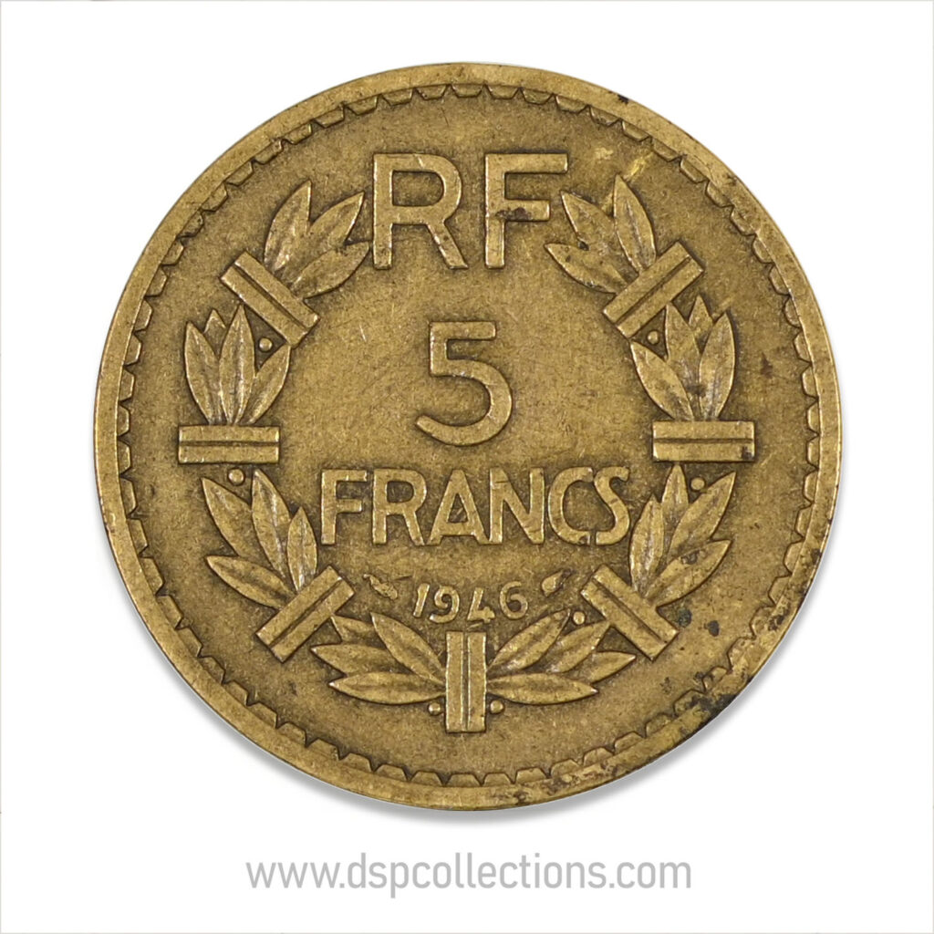 FRANCE, pièce de 5 Francs 1946, Lavrillier Bronze-Aluminium