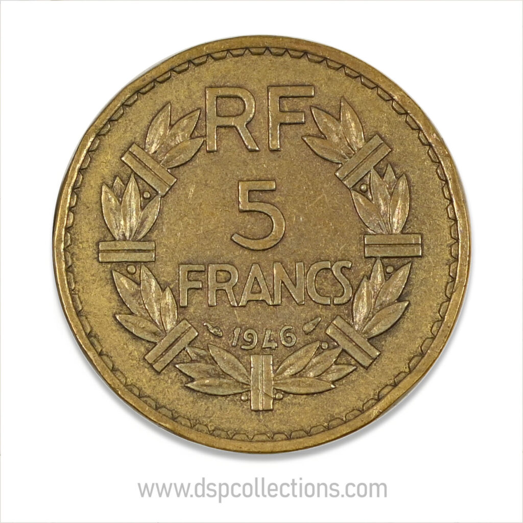 FRANCE, pièce de 5 Francs 1946, Lavrillier Bronze-Aluminium