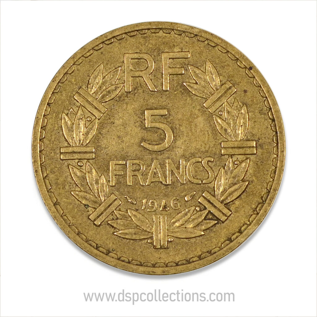 FRANCE, pièce de 5 Francs 1946, Lavrillier Bronze-Aluminium