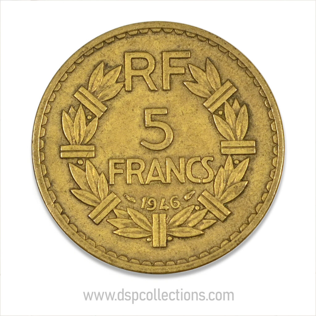 FRANCE, pièce de 5 Francs 1946, Lavrillier Bronze-Aluminium