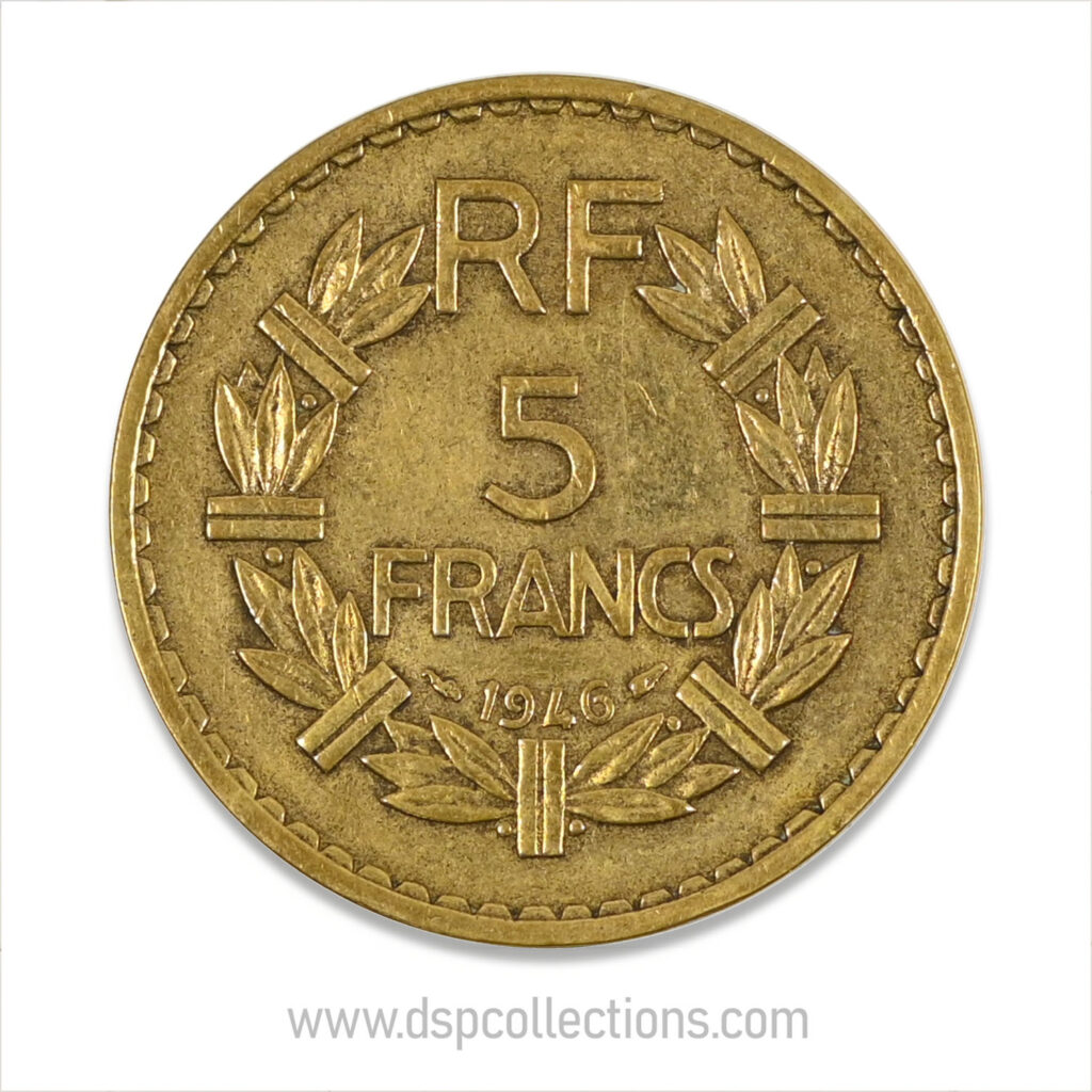 FRANCE, pièce de 5 Francs 1946, Lavrillier Bronze-Aluminium