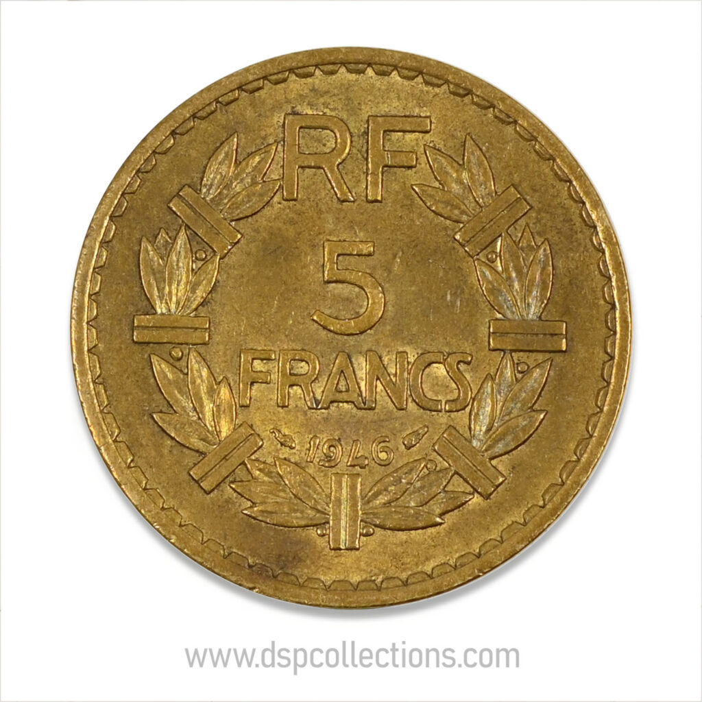 FRANCE, pièce de 5 Francs 1946, Lavrillier Bronze-Aluminium