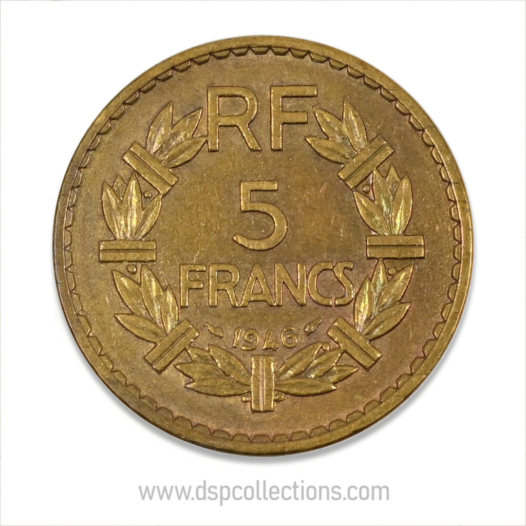 FRANCE, pièce de 5 Francs 1946, Lavrillier Bronze-Aluminium