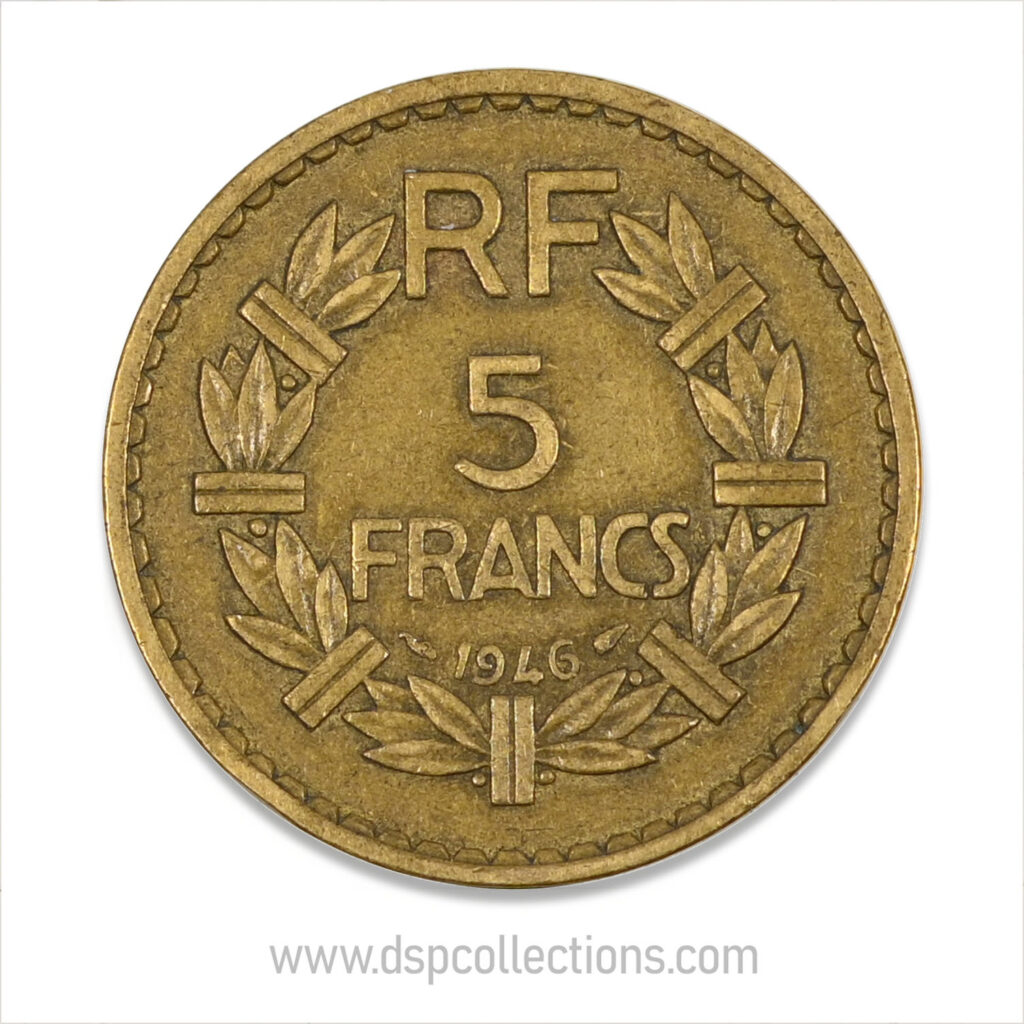 FRANCE, pièce de 5 Francs 1946, Lavrillier Bronze-Aluminium