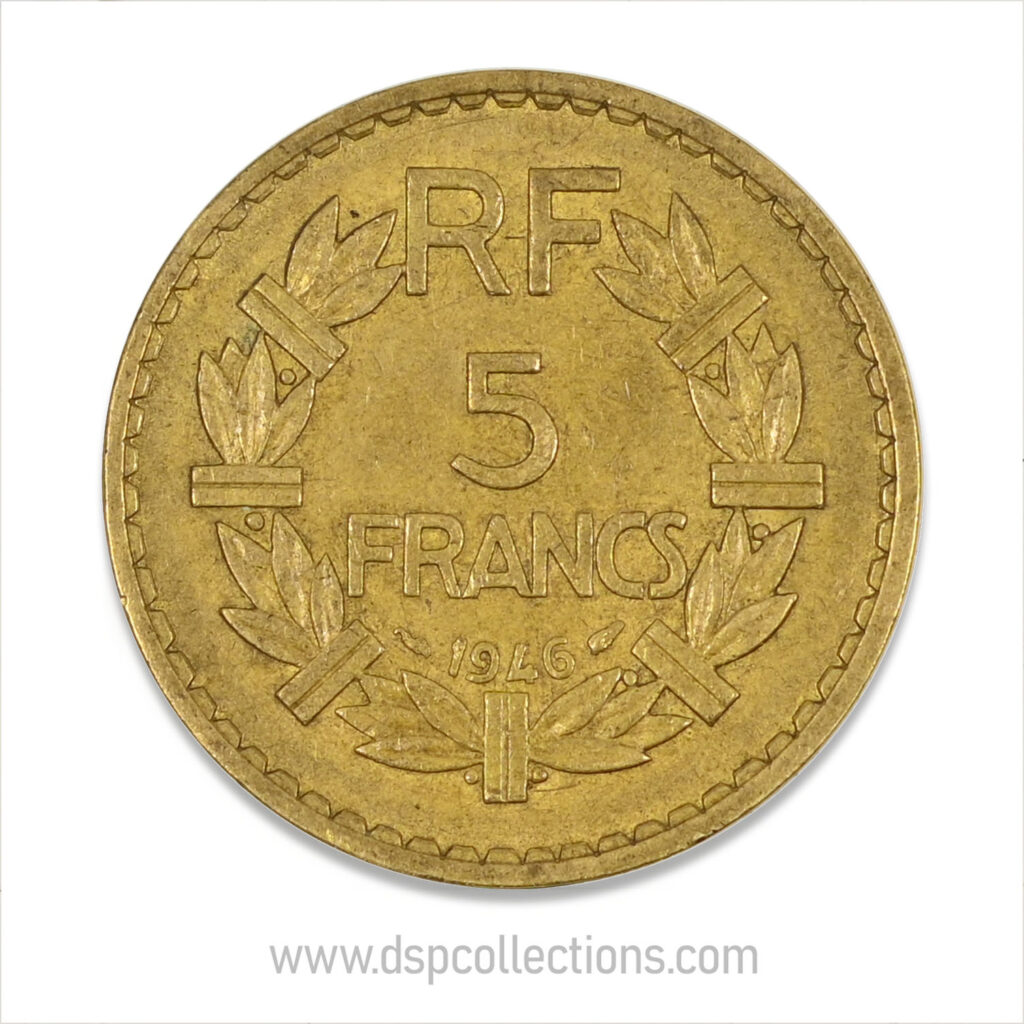 FRANCE, pièce de 5 Francs 1946, Lavrillier Bronze-Aluminium