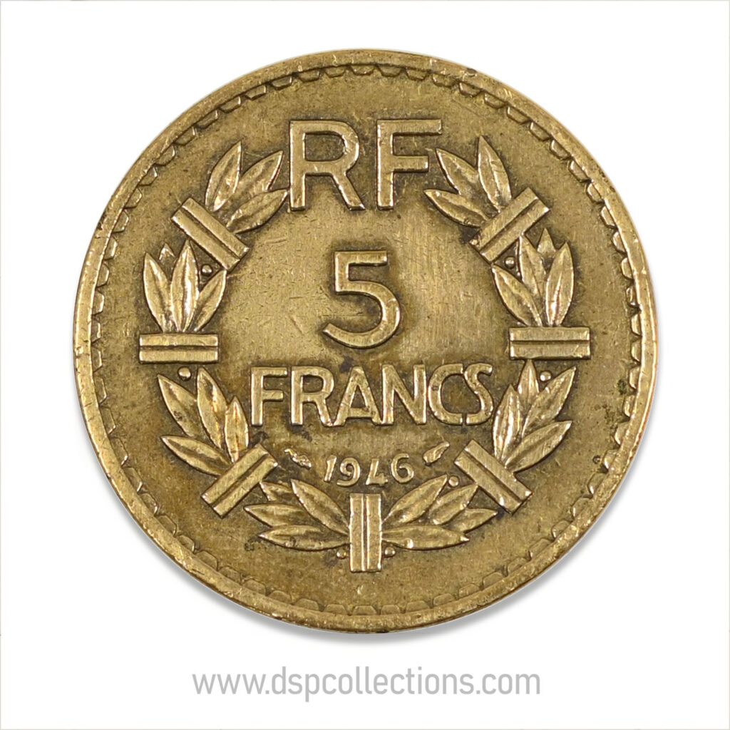 FRANCE, pièce de 5 Francs 1946 C, Lavrillier Bronze-Aluminium