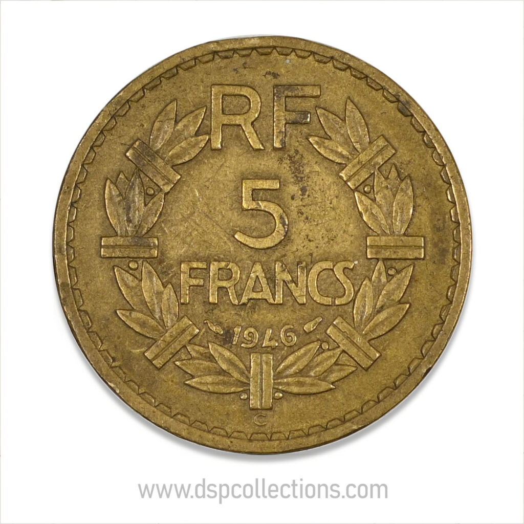 FRANCE, pièce de 5 Francs 1946 C, Lavrillier Bronze-Aluminium
