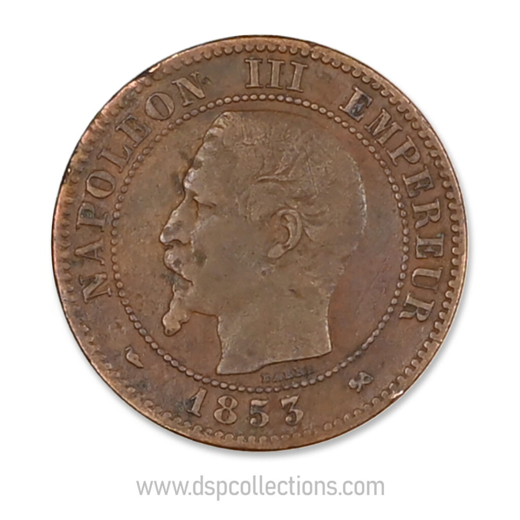 FRANCE, pièce de 2 Centimes Napoléon III, 1853 B / Rouen