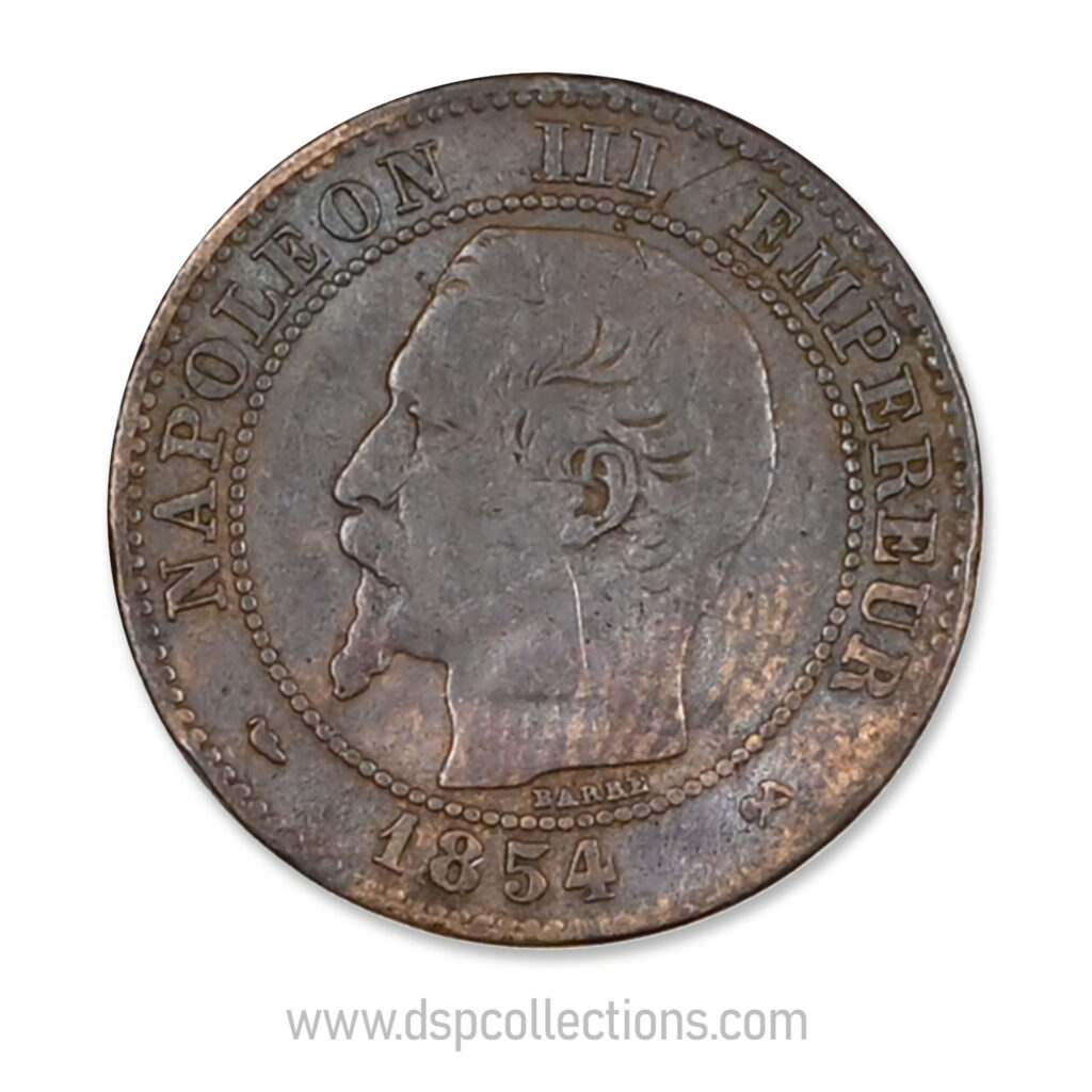 FRANCE, pièce de 2 Centimes Napoléon III, 1854 B / Rouen