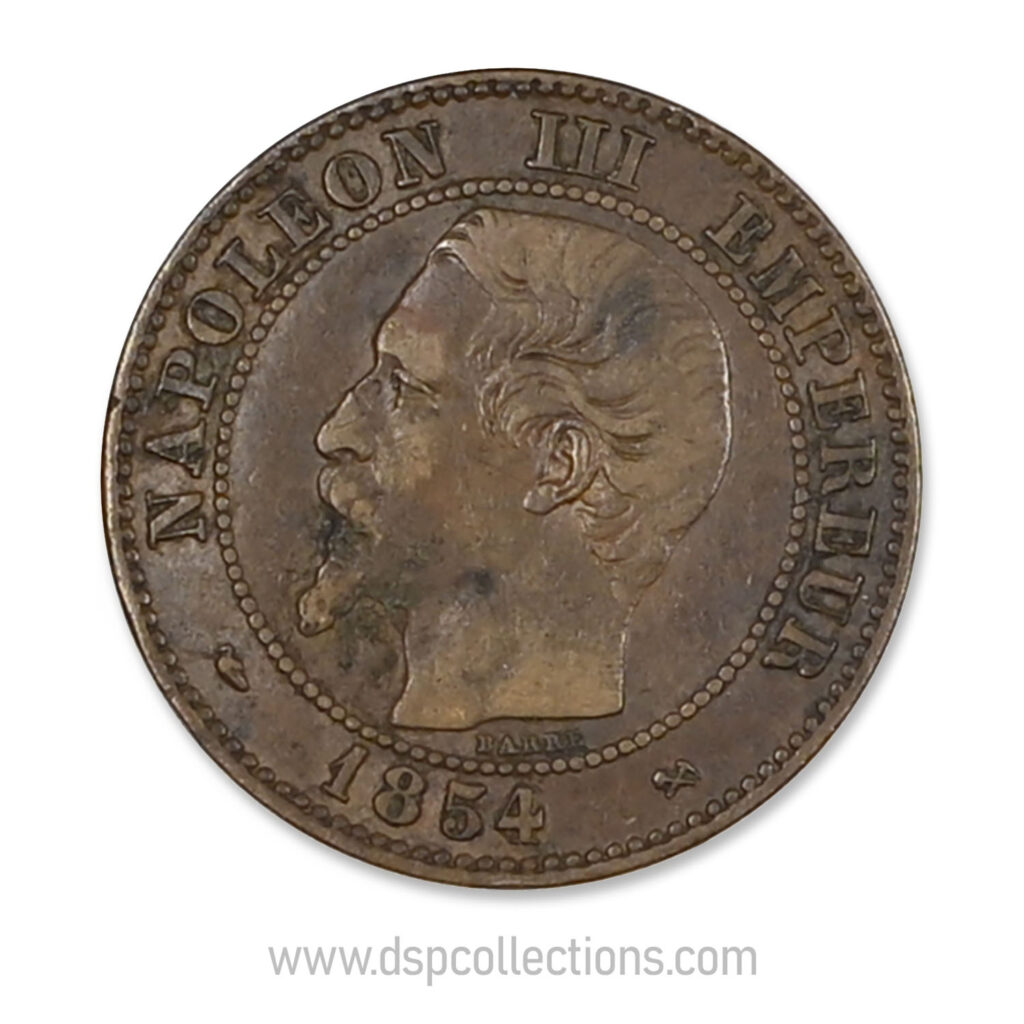 FRANCE, pièce de 2 Centimes Napoléon III, 1854 B / Rouen