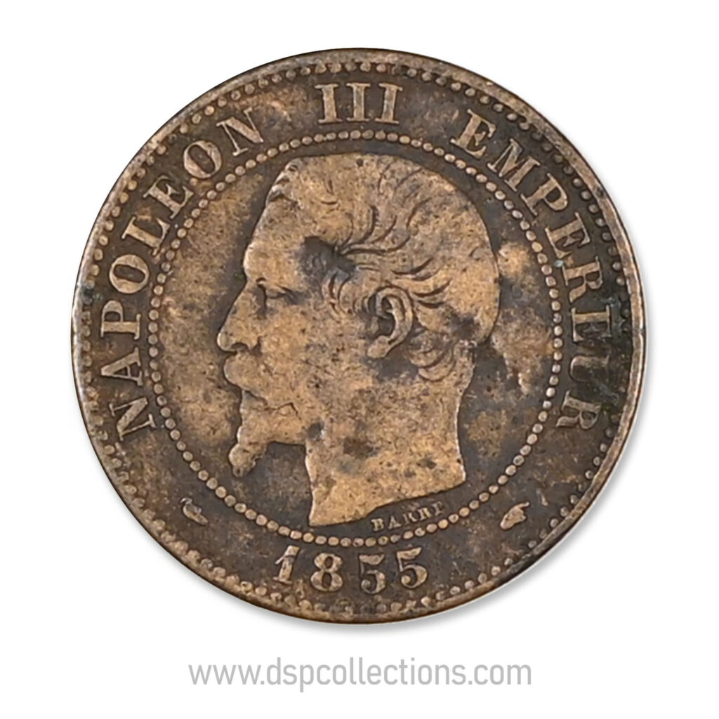 FRANCE, pièce de 2 Centimes Napoléon III, 1855 A / Paris