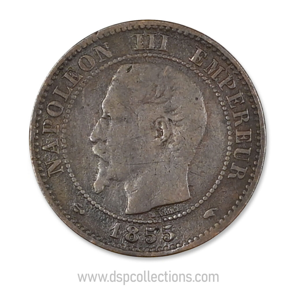 FRANCE, pièce de 2 Centimes Napoléon III, 1855 A / Paris