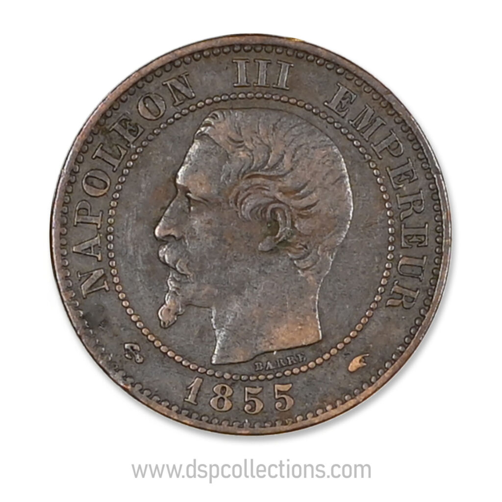 FRANCE, pièce de 2 Centimes Napoléon III, 1855 A / Paris