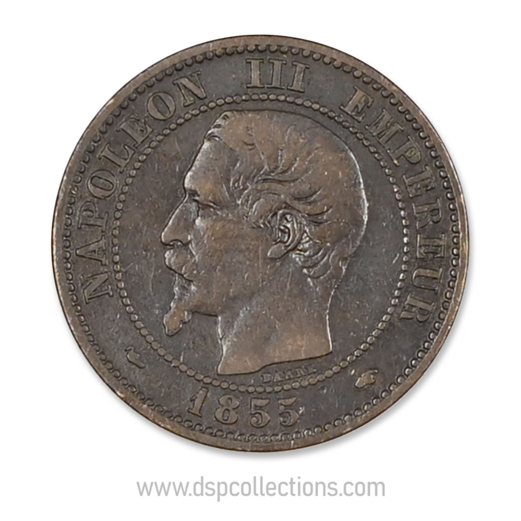 FRANCE, pièce de 2 Centimes Napoléon III, 1855 A / Paris