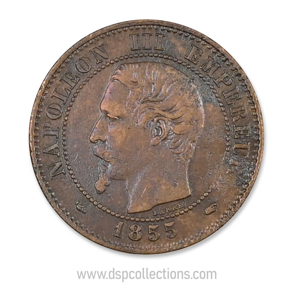 FRANCE, pièce de 2 Centimes Napoléon III, 1855 A / Paris