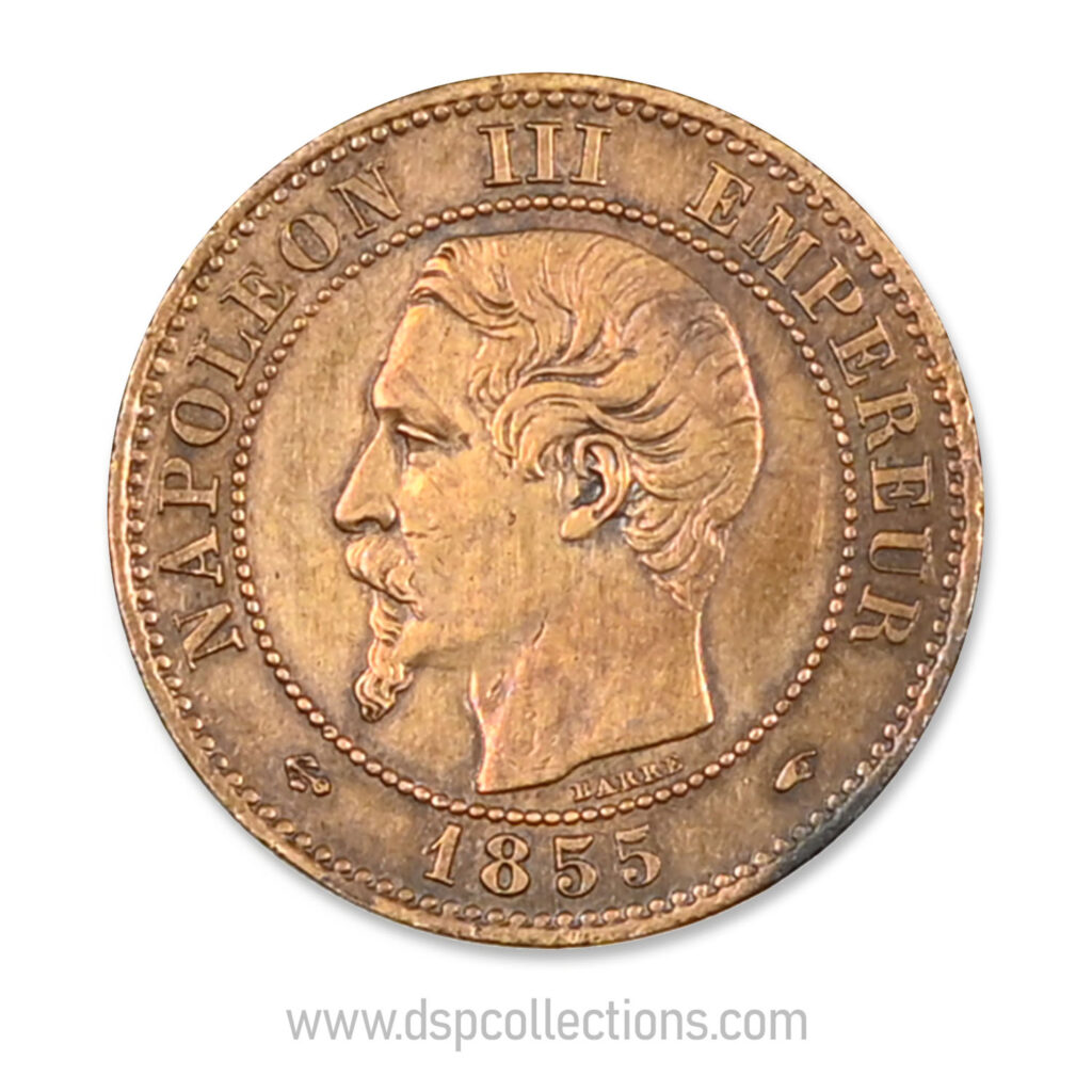 FRANCE, pièce de 2 Centimes Napoléon III, 1855 A / Paris