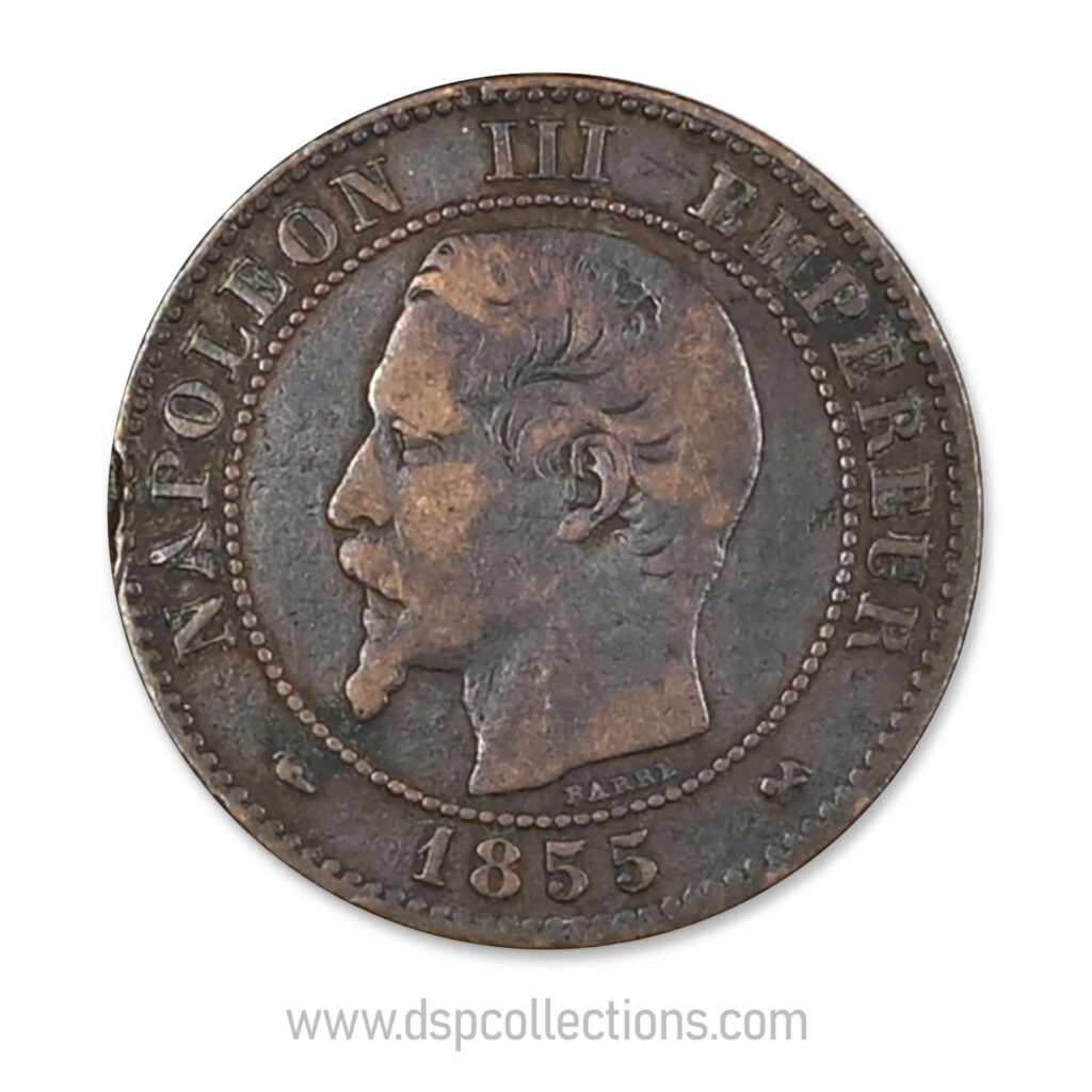 FRANCE, pièce de 2 Centimes Napoléon III, 1855 B / Rouen