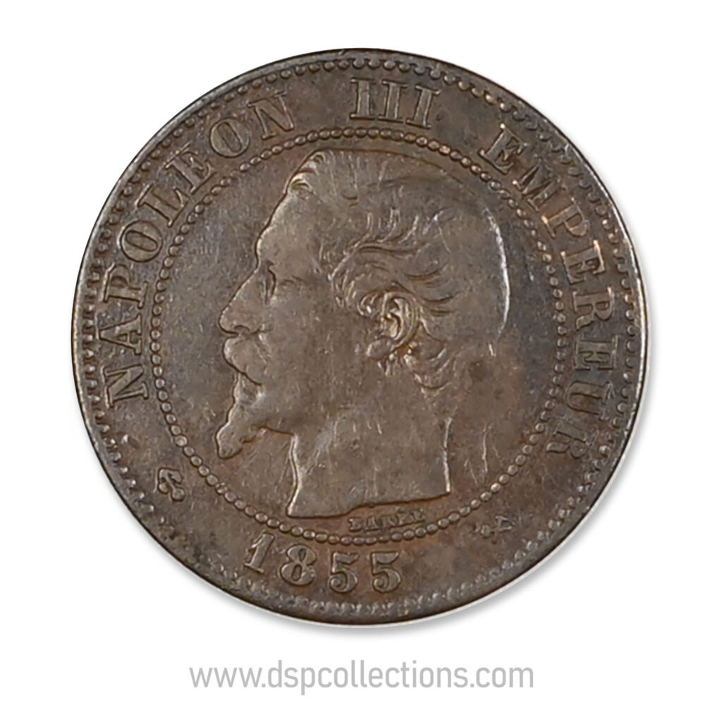 FRANCE, pièce de 2 Centimes Napoléon III, 1855 B / Rouen