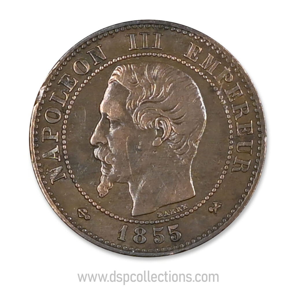 FRANCE, pièce de 2 Centimes Napoléon III, 1855 B / Rouen