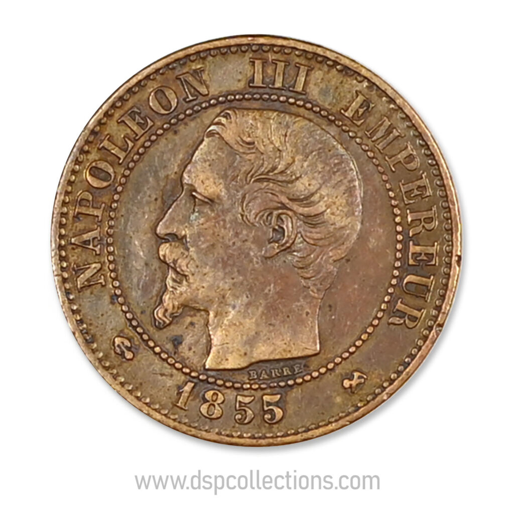 FRANCE, pièce de 2 Centimes Napoléon III, 1855 B / Rouen