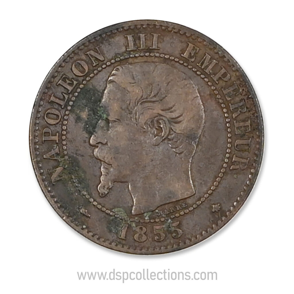 FRANCE, pièce de 2 Centimes Napoléon III, 1855 BB / Strasbourg