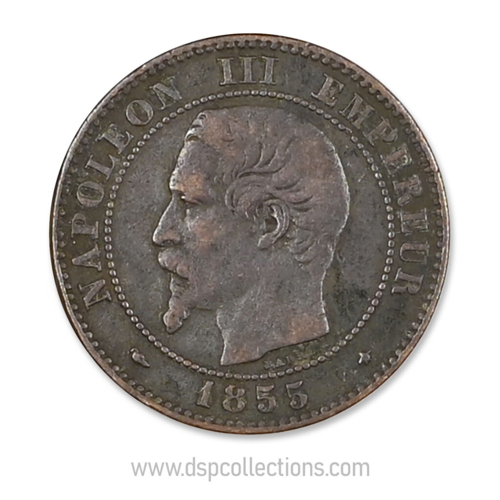 FRANCE, pièce de 2 Centimes Napoléon III, 1855 BB / Strasbourg