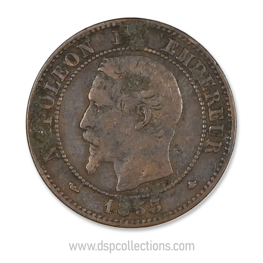 FRANCE, pièce de 2 Centimes Napoléon III, 1855 BB / Strasbourg