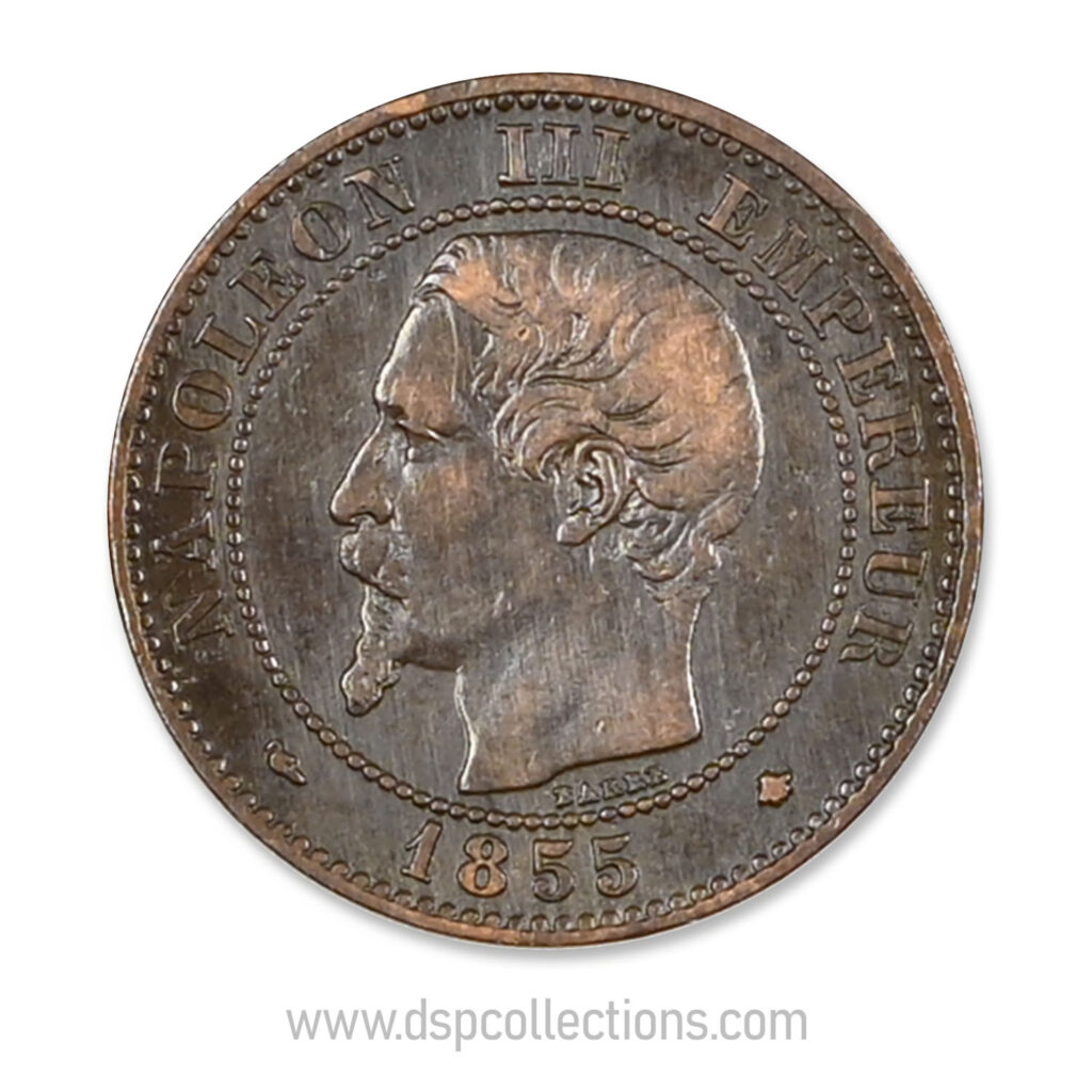 FRANCE, pièce de 2 Centimes Napoléon III, 1855 BB / Strasbourg