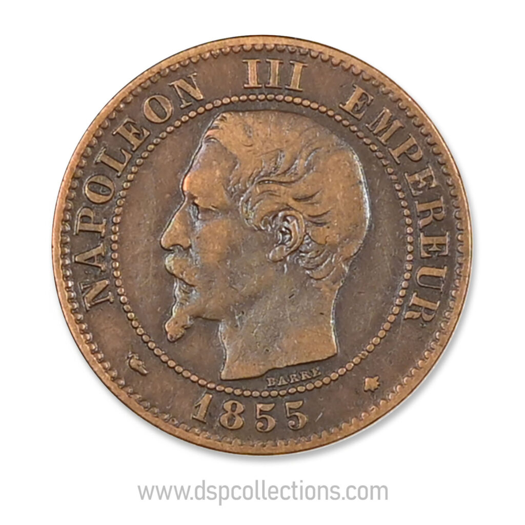 FRANCE, pièce de 2 Centimes Napoléon III, 1855 BB / Strasbourg