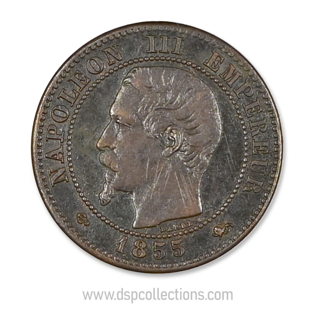 FRANCE, pièce de 2 Centimes Napoléon III, 1855 D / Lyon