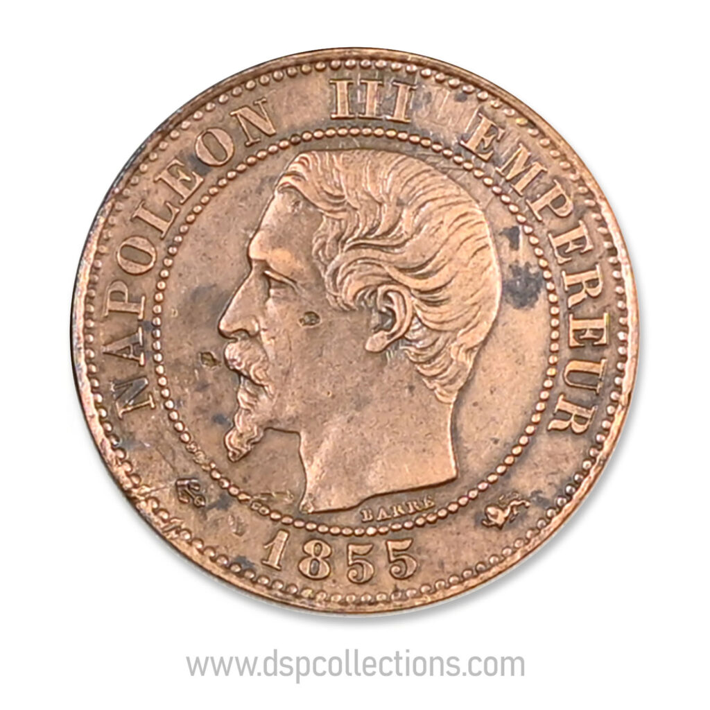 FRANCE, pièce de 2 Centimes Napoléon III, 1855 D / Lyon