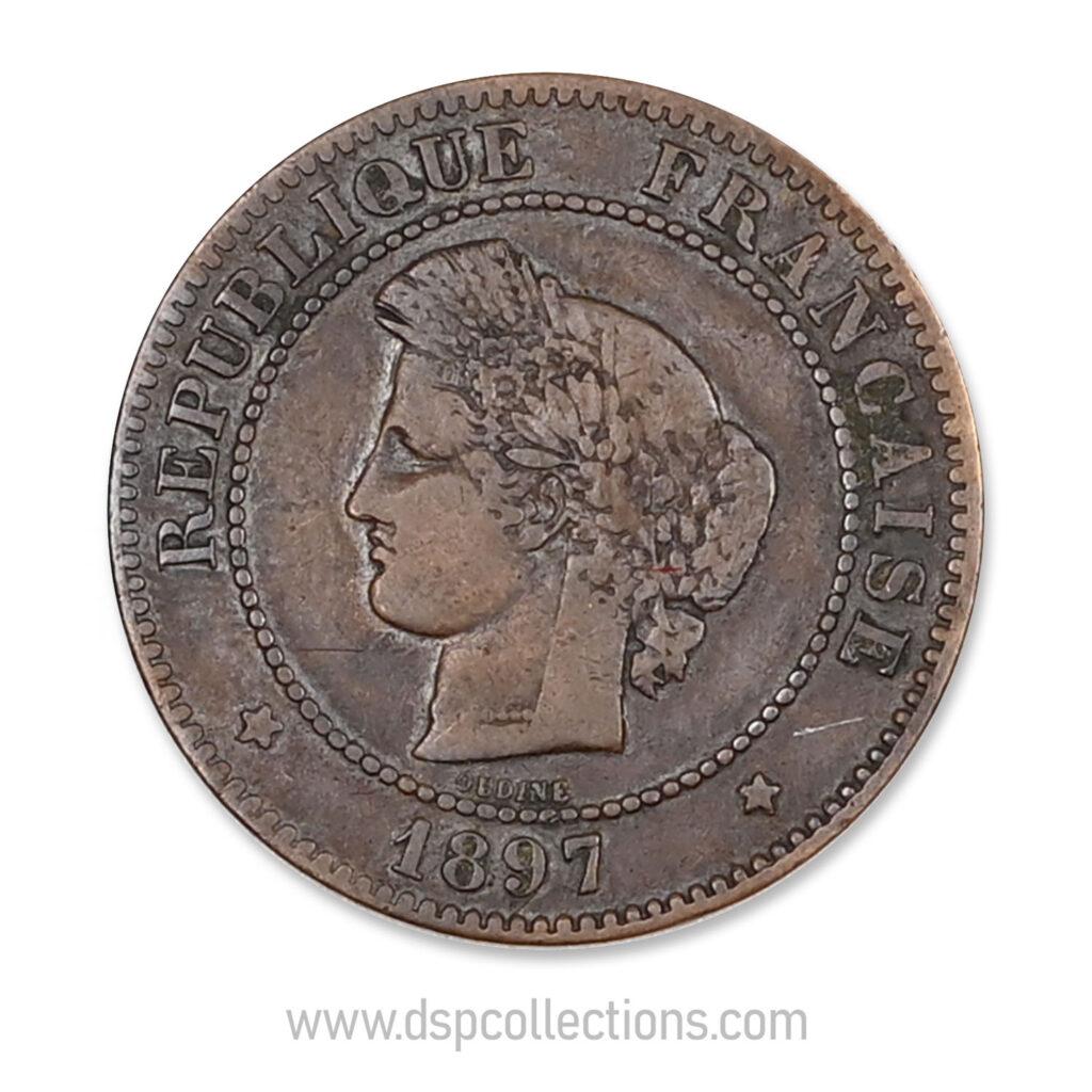 FRANCE, pièce de 5 Centimes Cérès, 1897 A / Paris