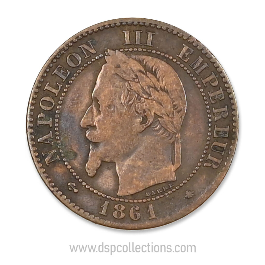 FRANCE, pièce de 2 Centimes Napoléon III, 1861 A / Paris