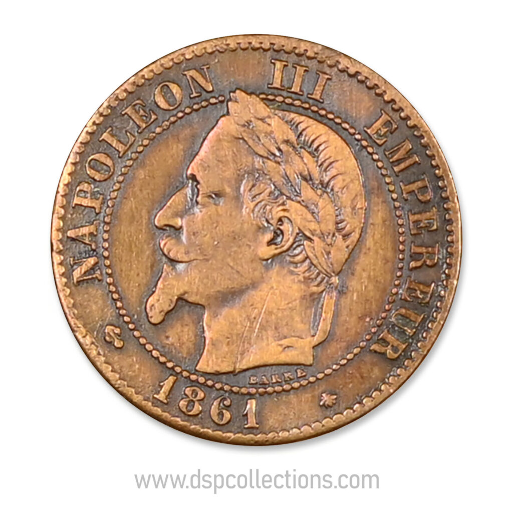 FRANCE, pièce de 2 Centimes Napoléon III, 1861 A / Paris