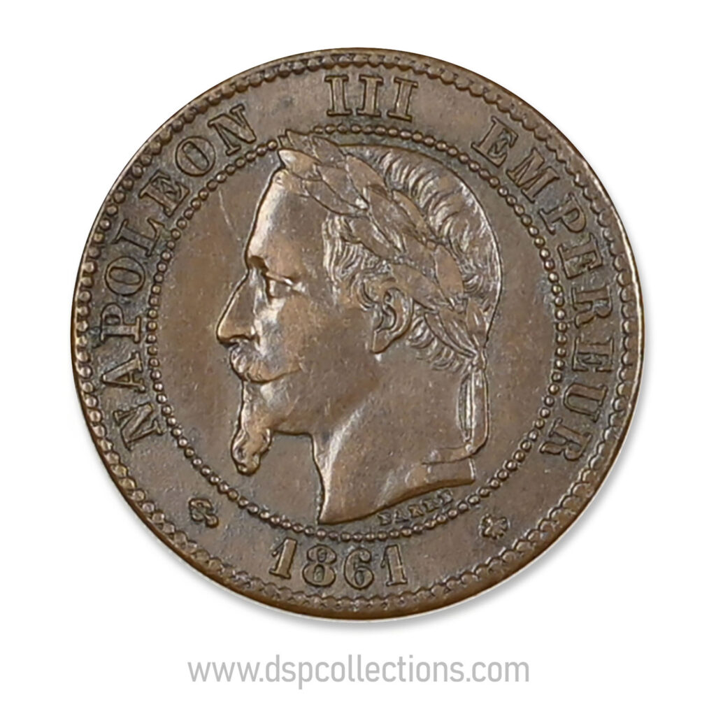 FRANCE, pièce de 2 Centimes Napoléon III, 1861 A / Paris