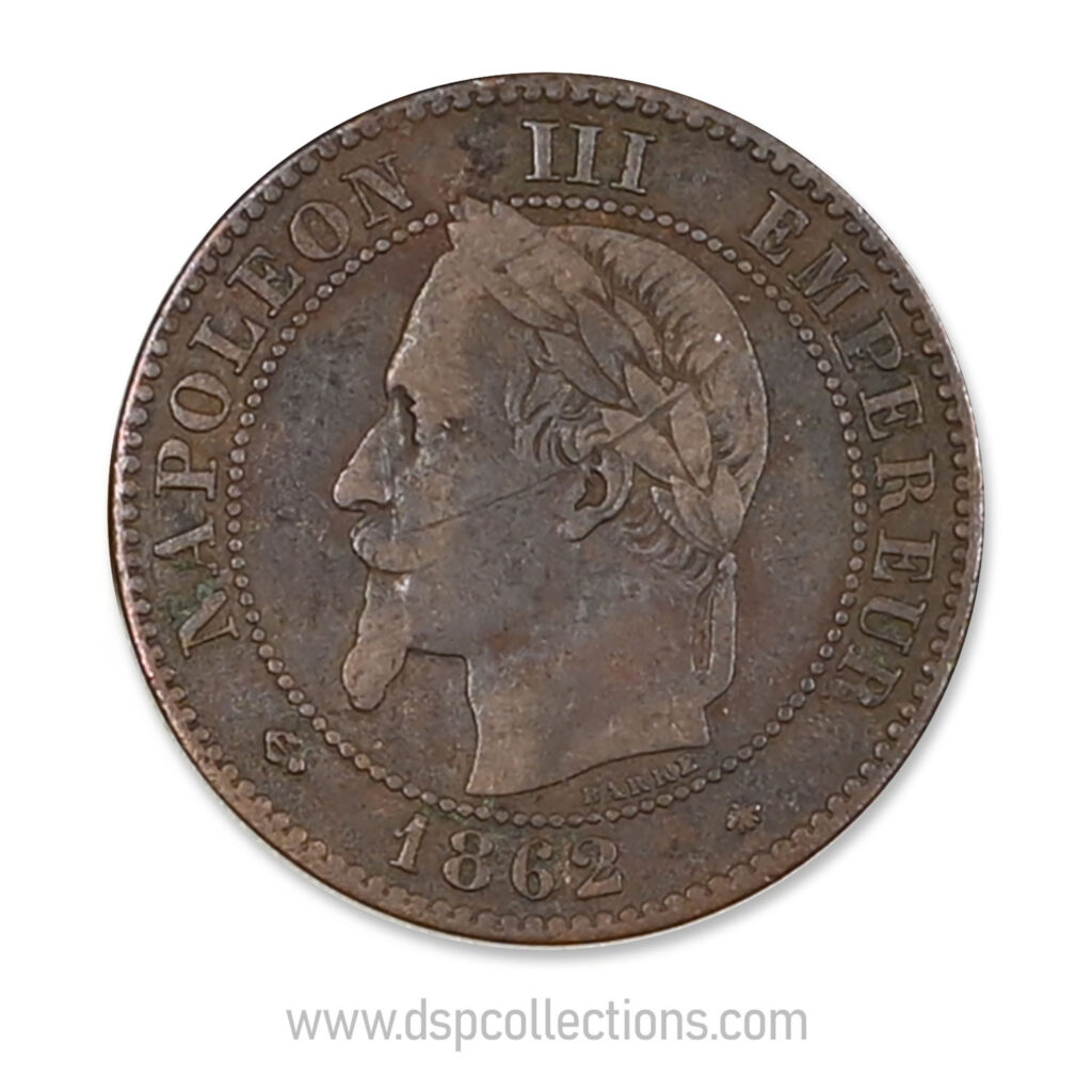 FRANCE, pièce de 2 Centimes Napoléon III, 1862 A / Paris